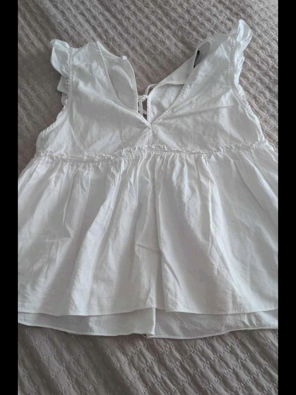 White Ruffle Sleeve Peplum Top - Brand Unknown